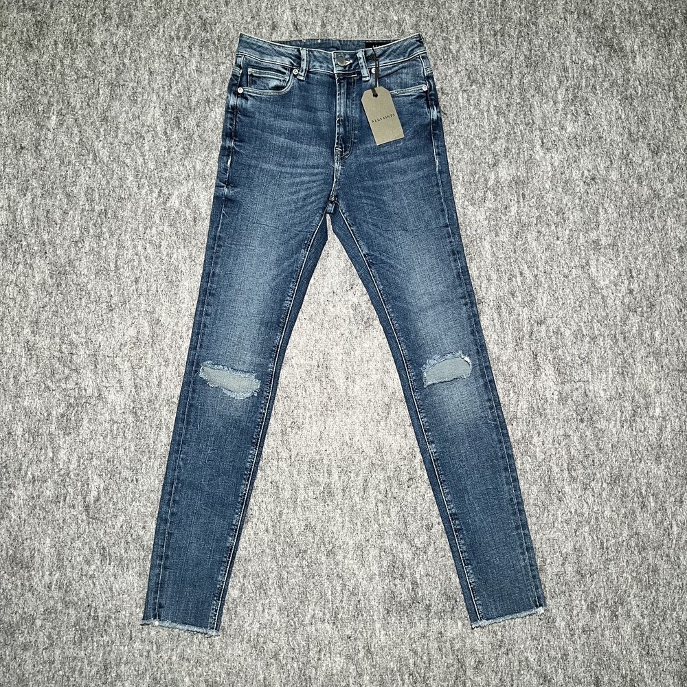 ALLSAINTS Stilt Cropped Jeans Slim Leg High Rise 27 Inseam 28 Distressed NEW NWT